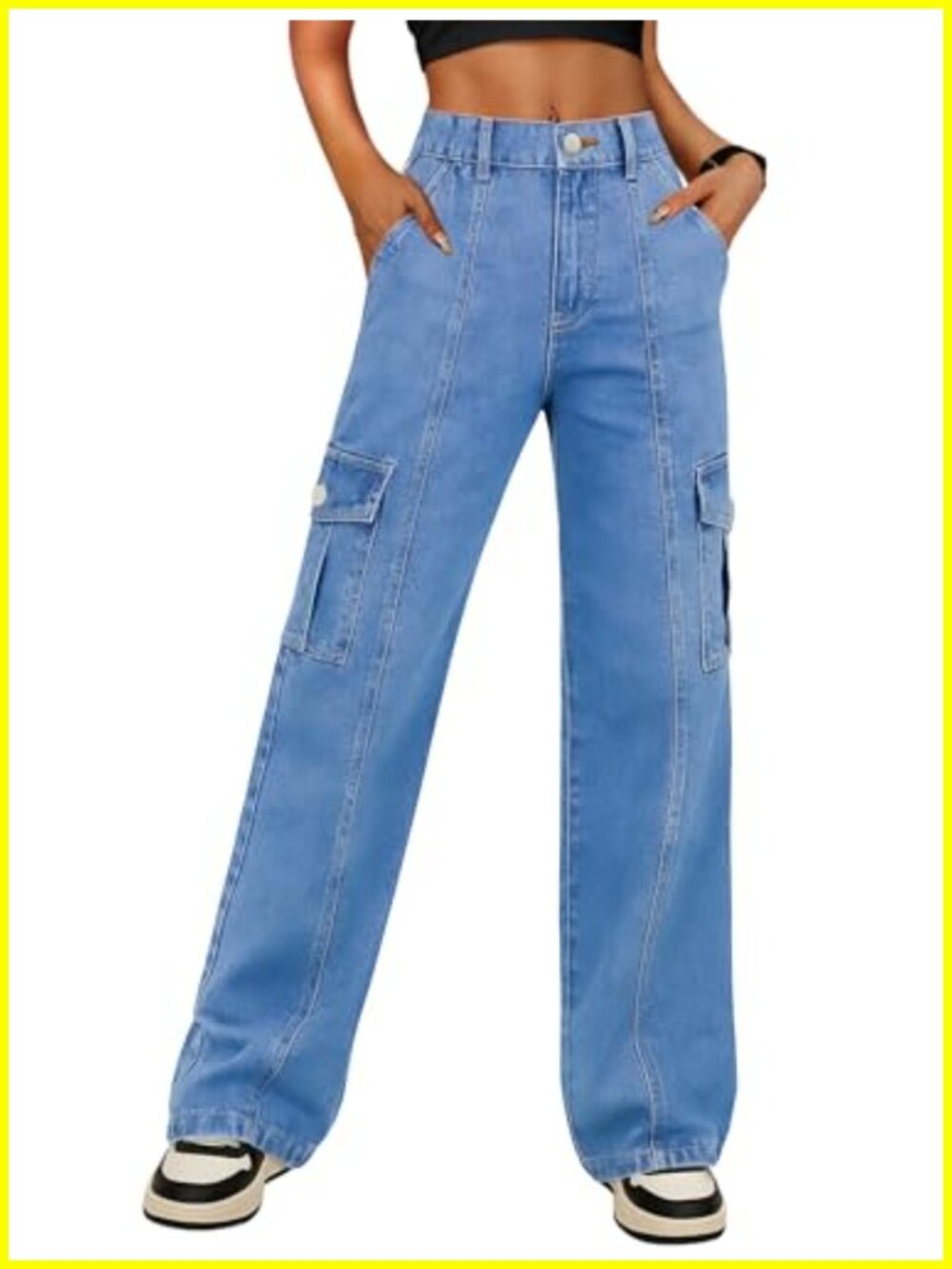 High Waisted Cargo Pants Straight Leg with Pockets
